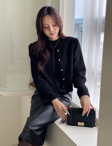 Demit Dumble Fluffy Crop Cardigan Jacket